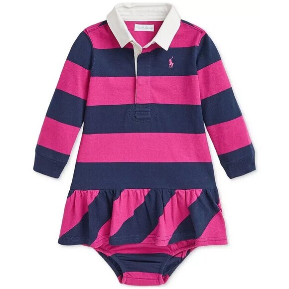 NWT RALPH LAUREN Baby Girls Dress 18 mos 24 mos Striped Rugby Shirtdress